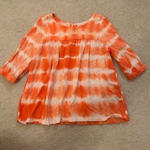 Cat & Jack Tie Dye Stripes Orange White Blouse Shirt Size S 6-6X